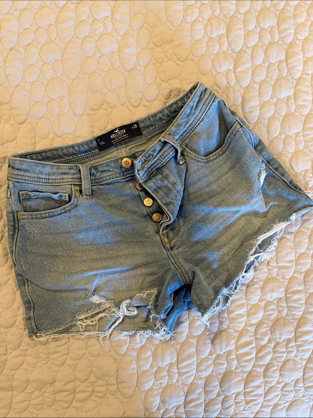 Hollister Light Blue Distressed Denim Cutoff Shorts